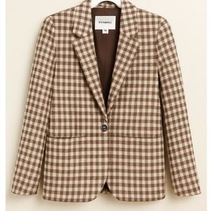 Madewell Gingham Blazer Jacket Women's XS Brown‎ White Single Button